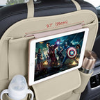 Car Seat Organizers Waterproof Backseat Protector with Storage Pocket Large Leather Kick Mats for Kids Pets Automobile SUV Truck (Beige, Large Pocket)