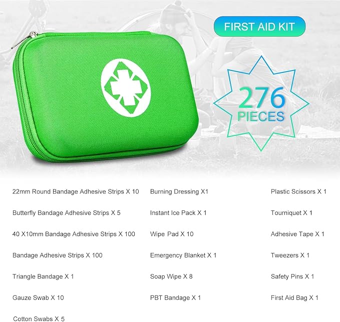 276 Car First Aid Kit for Business, Portable First Aid Kits Travel Szie Emergency Essentials Supplies for Outdoor Activities Skating Boating, Green