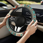 Southwest Aztec Beige Cyan Auto Steering Wheel Cover for Women Men, Universal 15 Inch Soft Elastic Steering Wheel Wrap Anti-Slip Easy to Install Car Accessories