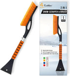 27" Aluminum Ice Scrapers for Car Windshield | Car Snow Scraper Window and Snow Brush with Ergonomic Foam Grip Winter Accessories (Orange)