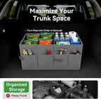 PAT SAM'S Car Trunk Organizer for SUV, Foldable Collapsible Storage Organizer with Dividers, Non-Slip Waterproof 600D Oxford, Backseat & Trunk Storage for Groceries, Tools, Toys (Gray)