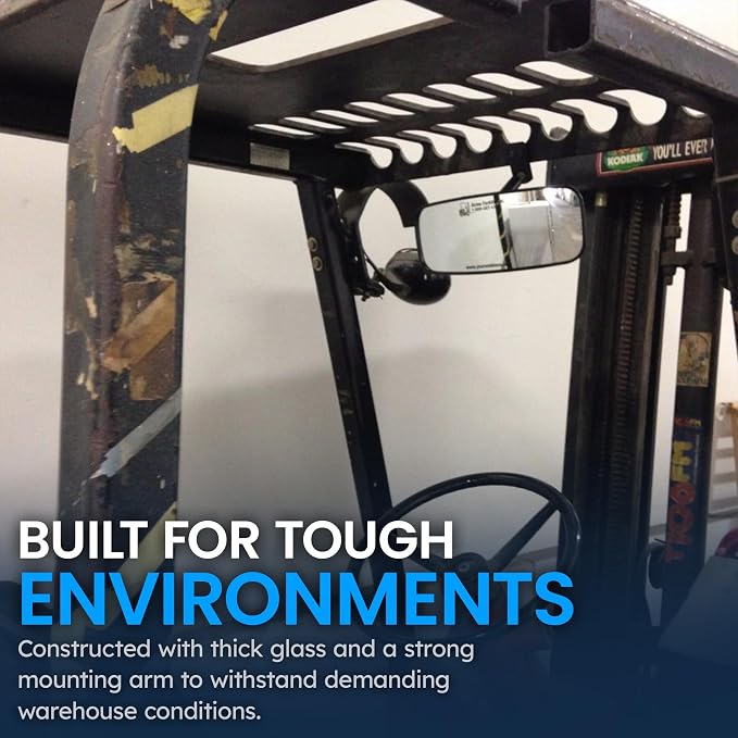 Universal Rear or Side View Mirror for Forklifts | Curved & Non-Vibrating Convex 4 5/8"x8" Blind Spot Mirror - Easy-to-Install Forklift Accessories