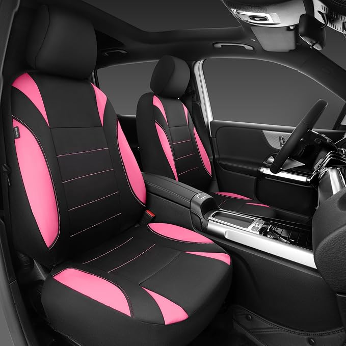Waterproof Car Seat Covers Full Sets, Universal Fit Seat Covers for Cars, EVA Neoprene Seat Cover Set Full Sets, Interior Covers for Auto SUV,Vans,sedans, Trucks,(Black Pink)