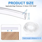 Clear Edge Trim, 13.1Ft Silicone U Channel Edge Protector, Edges Guards Fits 3/16"-1/4" for Car Doors Sheet Metal Parts (3/8" W x 9/16" H)