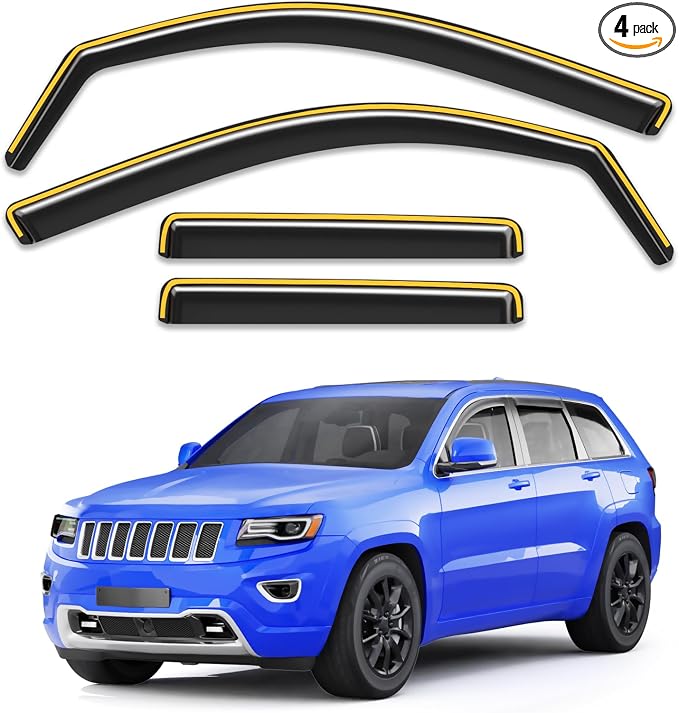 in-Channel Window Rain Guards Fit for Jeep Grand Cherokee 2011 2012 2013 2014 2015 2016 2017 2018 2019 2020, Visors Vent Visors Window Deflector Vent Shades Car Accessories -4 pcs