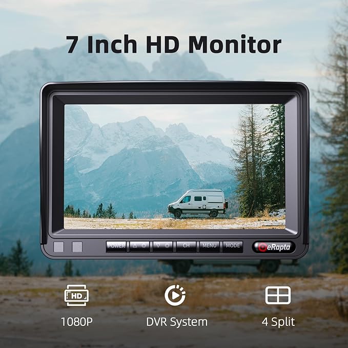 HD 1080p Backup Camera System Kit, 7-inch Reversing Monitor with Quad Split Recording IP69 Waterproof, Rear View Side View Cameras, Backup Camera for RV Truck/Trailer/Tractor/Box/Camper Y0202