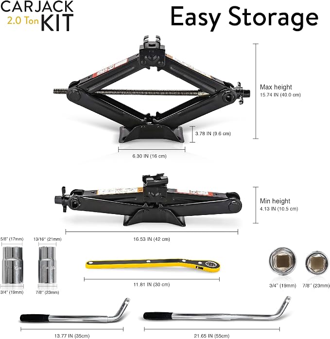 Car Jack Kit 2 Ton (4,400 lbs) | Scissor Jack for Car - Tire Jack Tool Kit | Portable, Ideal for SUV and Auto - Universal Kit with Lug Wrench | Heavy Duty Material