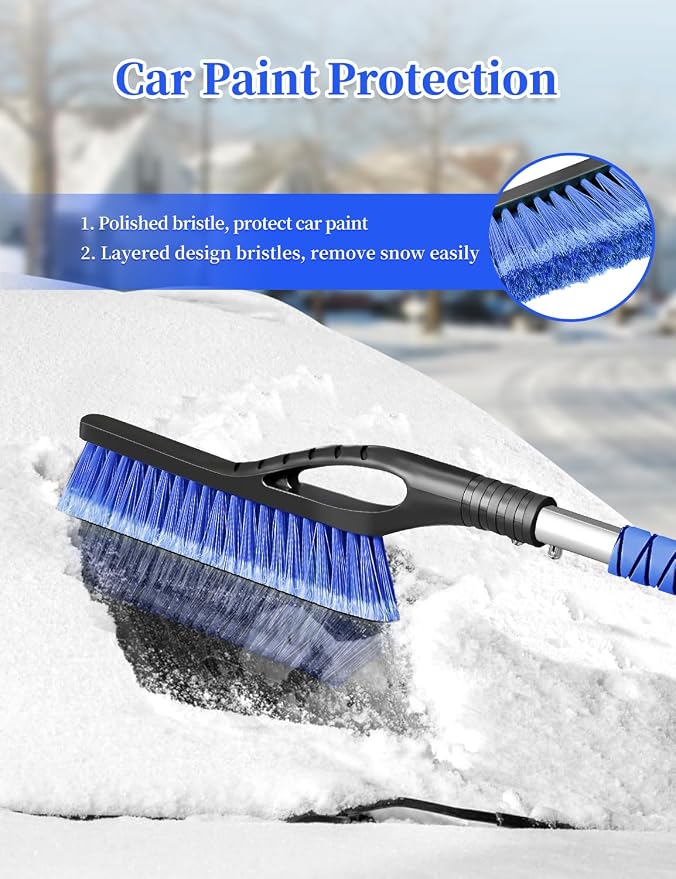27 Inch Ice Scraper and Brush for Car, Snow Brush and Ice Scraper with Foam Grip, Detachable Snow Scraper for SUV Truck Vehicle Auto Windshield Window - Blue