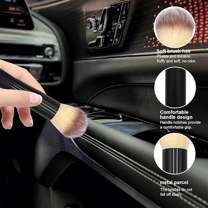 2 PCS Car Detailing Brush, Curved Soft Bristles Auto Removal Dust Collectors, Universal Vehicle Dashboard, Air Conditioner Vents etc Interior Cleaning Tool Accessory (Long-Beige)