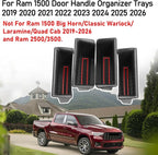 for Ram 1500 Door Side Organizer Tray 2019 2020 2021 2022 2023 2024 2025 2026, for Ram 1500 Door Pocket Insert 4 Pcs with Red-Lines Mats (Does not fit 2500 3500)