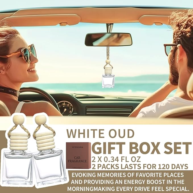 2-Pack Car Fresheners Long Lasting & Car Deodorizer - White Oud Hanging Car Air Freshener for Men and Women, Car Necessities & Scent Diffuser by