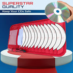 CD Case Holder for Car - Sun Visor Organizer for 12 CD’s/Dvd’s, 1 Mesh Pocket & 1 Horizontal Pen Holder - Safe, Ergonomic Design (Red)