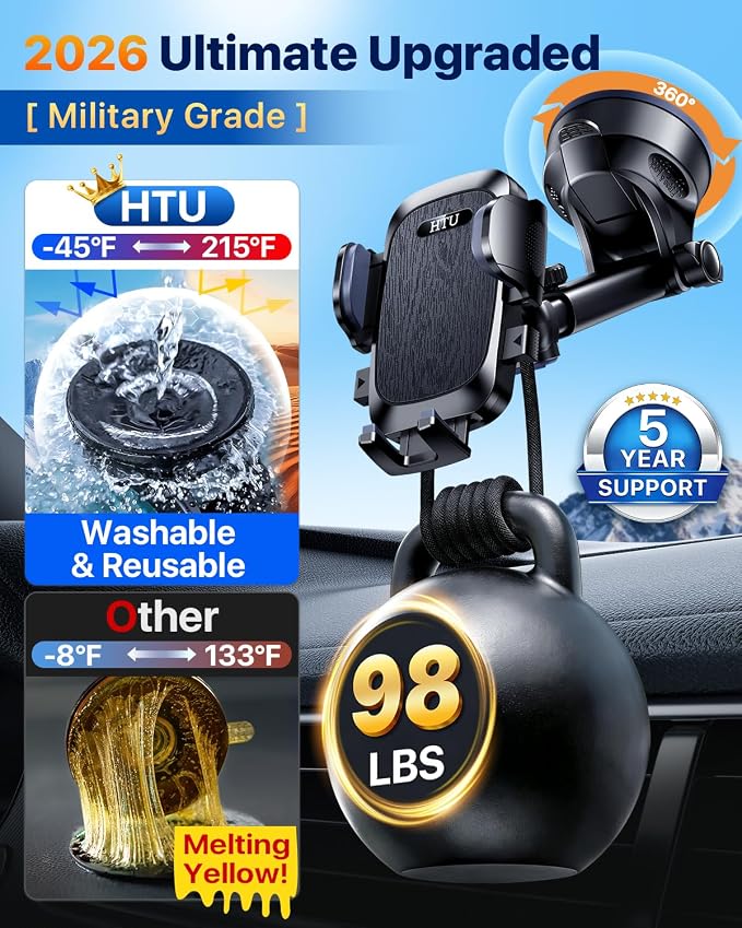 【Upgraded Strongest Suction & Pro Military-Grade Certs 】Ultimate Car Phone Mount【360°Rotatable Suction】Cell Phone Holders Truck Stand for Dashboard Windshield Vent for iPhone 17 Pro Max Samsung,Black