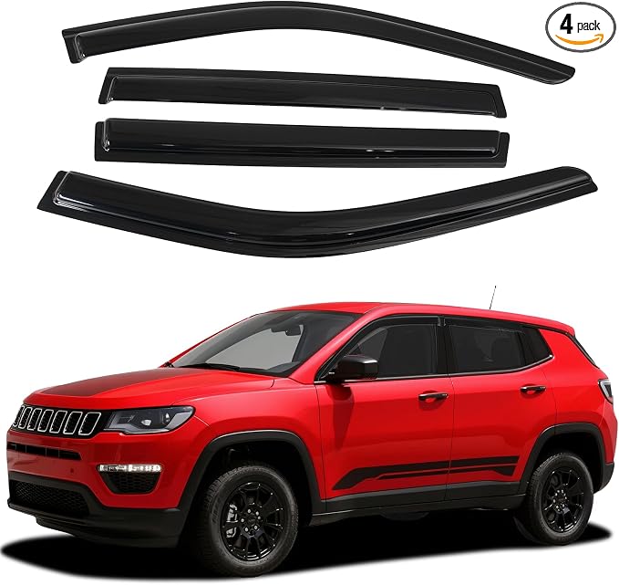 Compass Window Visors - Rain Guards for 2017-2025 2026 Jeep Compass Accessories, Outside-Mount Tape-On Side Window Wind Deflectors Vent Visors Shades Rainproof 4PCS