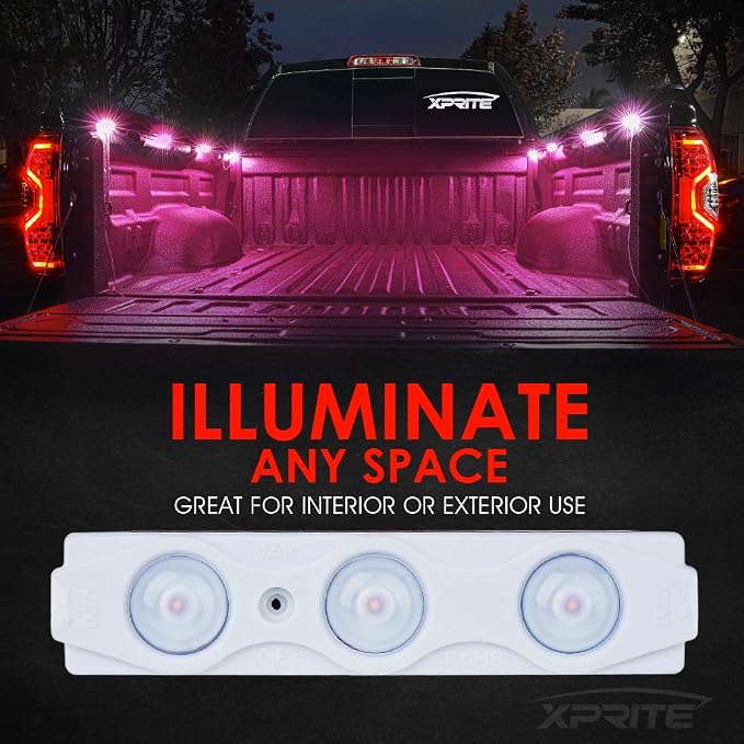 Pink LED Truck Bed Light Kits with On/Off Switch, for Pickup Exterior Interior Rock Neon Lights, Footwells, Running Boards, Cargo, Underglow, Tonneau Cover, Rail Lighting - 8 PCs