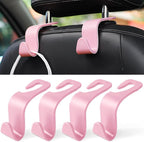 Car Seat Headrest Hook, Auto Seat Hook Hangers Storage Organizer Interior Accessories for Purse Coats Umbrellas Grocery Bags Handbag, 4-Pack - Pink