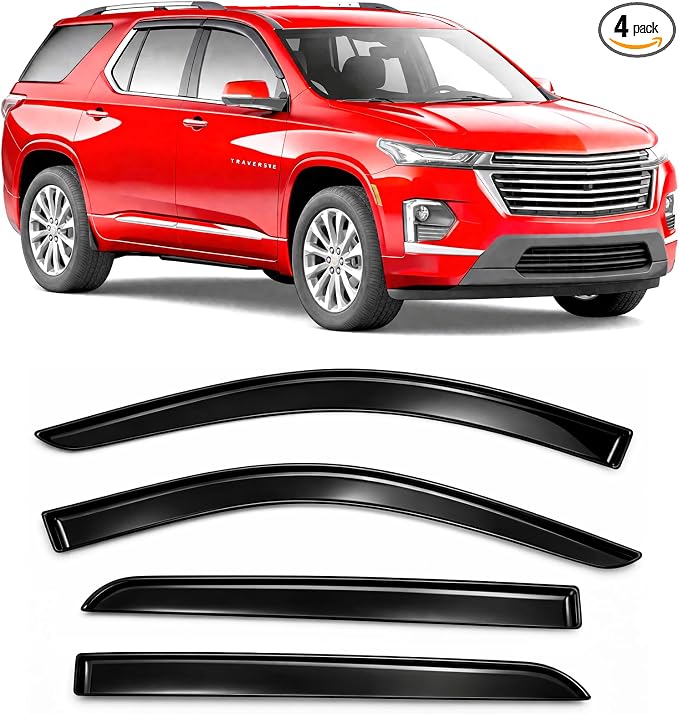 2018-2023 Tape-On Rain Guards for Chevrolet Chevy Traverse Side Window Visor Deflectors LS LT RS Premier True North High Country Durable Tinted Shades 2019 2020 2021 2022