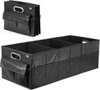 Trunk Organizer for SUV, Sturdy Car Organizer, Non-Slip Bottom, Folded Storage Organizer for Sedan, Van, Jeep, Grocery, Car Accessories, Large 3 Compartments, Art Black,32"×13"×10.6"