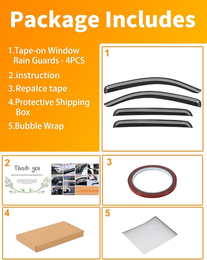 Extra-Thick Window Rain Guard for Toyota Tacoma 2005-2015 Double Cab Rain Guards Tape-on Side Truck Window Visors Low Profile Vent Visor Window Deflectors Vent Shades Car Accessories