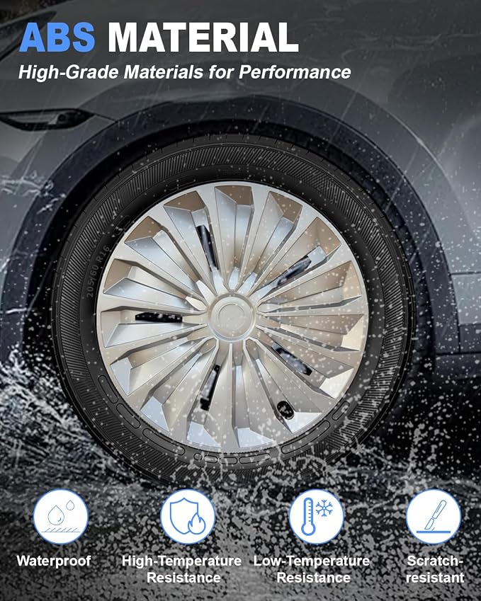 Hubcaps,16 inch hubcaps Set of 4, Wheel Rim Cover ABS Material, Snap On Car Truck SUV Replacement, for Toyota Camry Nissan Mazda etc, Silver