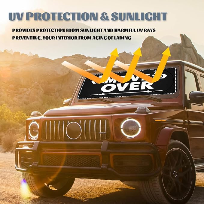 Funny Road Sign Car Windshield Sunshades Move Over Arrow Traffic Humor Front Window Sun Shade Blocks UV Rays Sun Visor Protector for Car Sedan Truck SUV Accessories 59" L x 31.5" W