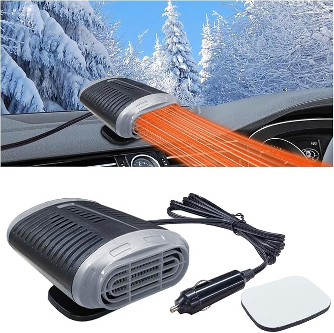Portable Car Heater, 12V 150W Windshield Defogger and Defroster that Plug into Cigarette Lighter for Winter, 2 in 1 Fast Heating & Cooling Fan with 360° Rotatable Base for Car Sedan (Grey/Black)