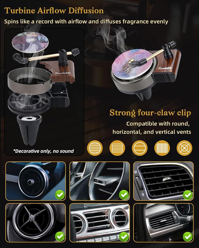 Record Player Car Air Freshener Vent Clip, 12PCS Vintage Album Style Refill Pads, Air Freshener Car Decor Accessories, Cologne Scent Air Fresheners for Car, Music Lovers Gifts