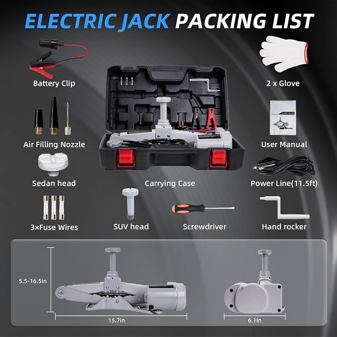 Electric Car Jack 3T Scissor Floor Jack Set 12V Automatic Vehicle Lift Kit for Road Emergency Tire Change Car Repair Tool for Sedans and SUV Gray