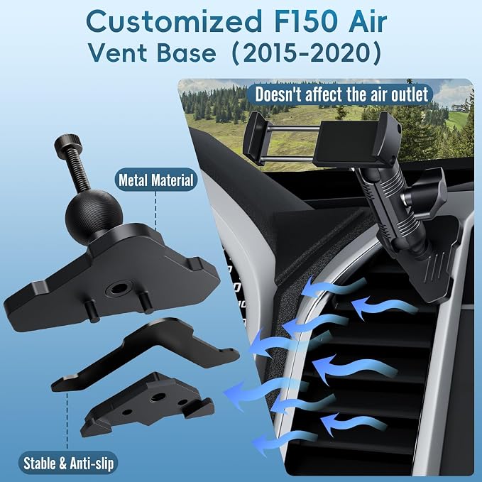 Metal Vent Phone Mount Compatible with 2015-2020 Ford F-150, 2017-2021 Super Duty & 2018-2021 Expedition, Car Solid Phone Holder Cellphone Cradles Bracket Stand for All Smartphone