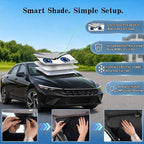Car Windshield Sun Shade, Universal Fit Compact Sedan SUV, Cool Gray | 59 x 27.5" Car Sun Visor, Foldable Front Window Sunshade, UV Heat Protection, Cute Eyes Series