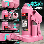 2 tons / 4000 lbs Lifting Automotive Welded Hydraulic Bottle Jackfor Sedans Repair, with Manual Handle & Carrying Storage Case, Pink