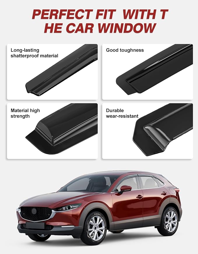 Outside-Mount Window Rain Guards Fit for Mazda CX-30 CX30 2020-2026, Extra Durable Window Visors Wind Deflector Dark Smoke Vent Shades Car Tape-on with Thicker-6 PCS