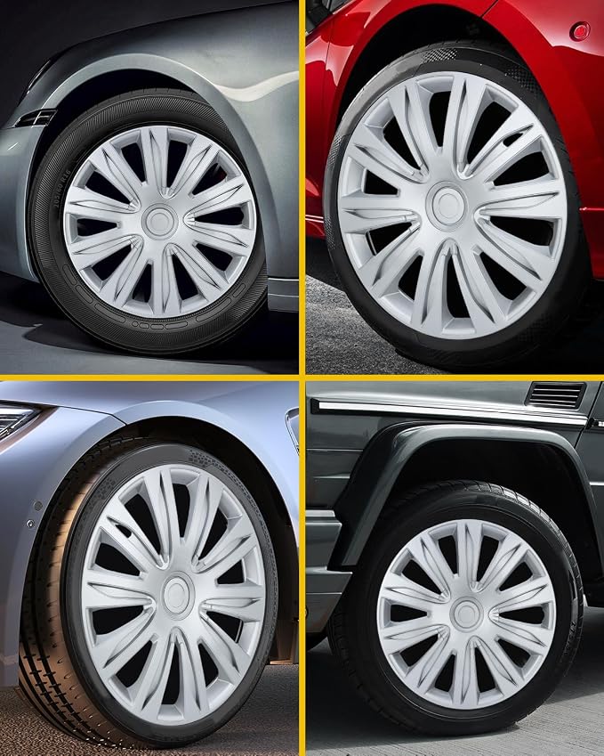 Hubcaps,16 inch hubcaps Set of 4, Wheel Rim Cover ABS Material, Snap On Car Truck SUV Replacement, for Toyota Camry Nissan Mazda etc (OV Silver, 16 inch)