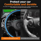 Bling Car Steering Wheel Cover, Non-Slip Elastic Stretch Leather Auto Steering Wheel Protector, Sparkling Diamond Vehicle Decor Accessories for Women Girls, Universal for Vehicles (Blue)