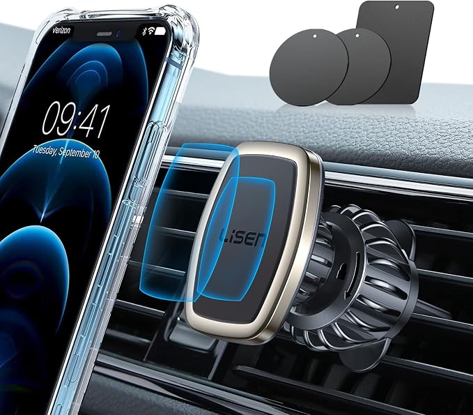 Upgraded Magnetic Phone Clip for Car - Ultra Strong 6 Magnets - Holder for 4-6.7 inch Smartphones (Gold)