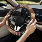 Car Steering Wheel Cover Universal Fit SUV Truck Van, Anti-Skid Soft Stretchy All Weather Protection Auto Decor Accessories, Aztec Navajo Splash Brown