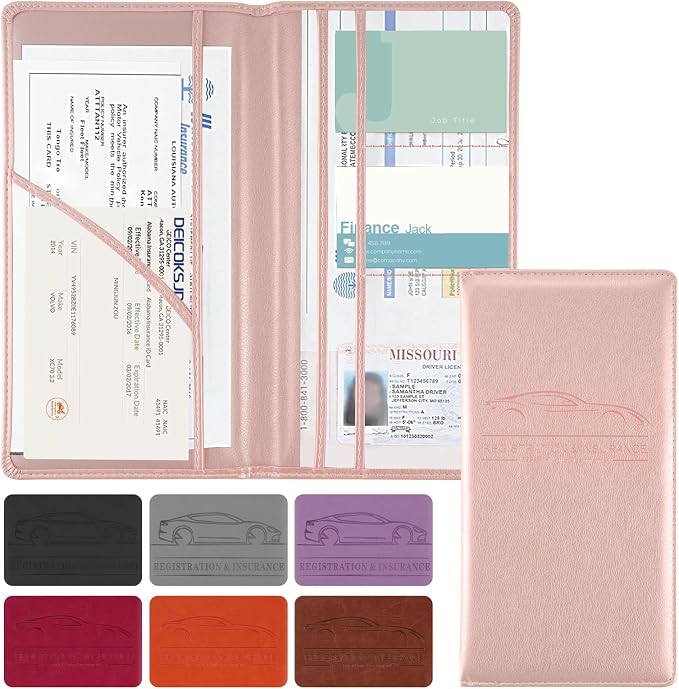 1Pack Car Registration and Insurance Holder,Car Document Holder for Cards License with Magnetic Shut,Vehicle Glove Box Car Organizer for Documents, Cards, License(Pink)