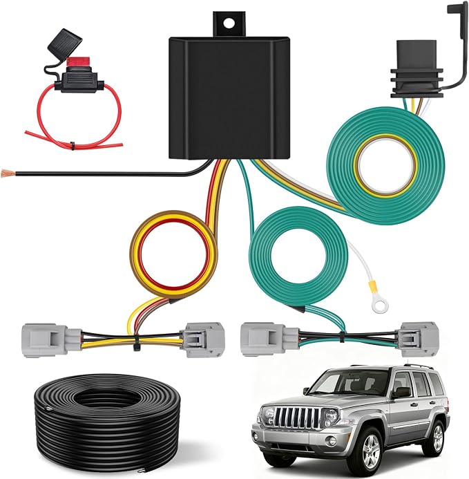 4 Pin Trailer Wiring Harness Kit 56334 Vehicle Standard 4 Way Connector Custom for 2007 2008 2009 2010 2011 2012 Dodge Nitro Jeep Liberty Simple Fit Tow Hitch Accessories