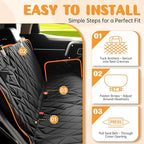 Dog Car Seat Cover for Back Seat 100% Waterproof, Long-Lasting and Soft Nonslip Backseat Cover for Cars, SUVs and Trucks, 600D Oxford Fabric, Black-Orange, Standard (54" W x 59" L)
