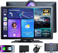 Wireless Apple CarPlay Screen for Car, 9" Portable Carplay & Android Auto Touchscreen Stereo with 4K Dash Cam 64GB SD, Car Radio with App Control, Bluetooth 1080P Backup Camera, GPS, Voice Control, FM