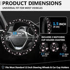 Cute Unicorn Steering Wheel Cover for Women, Anti-Slip Car Steering Wheel Cover with 2 Pcs Cup Holders Neoprene Breathable Car Accessories Universal 15 Inch Auto Interior Decor