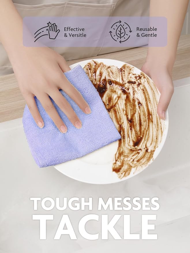 Microfiber Cleaning Cloth Roll -40 Pack, Tear Away Microfiber Towels, 12" x 12", Reusable, Washable, Scratch Free, Ultra Absorbent for All-Around Cleaning Supplies (Lavender)