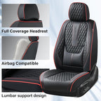 Coverado Car Seat Covers Full Set, Nappa Leather Seat Covers for Car, Waterproof Car Seat Protector with Lumbar Support, Automotive Seat Covers Universal Fit for Most Cars SUV Trucks (Black-Red line)