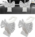 2PCS Bling Bow Car Seat Headrest Hooks, S-Type Crystal Auto Rear Seat Organizer for Handbags Purses Groceries, Cute Rhinestone Bow Seats Back Storage Hook for SUV Truck Sedan (White)