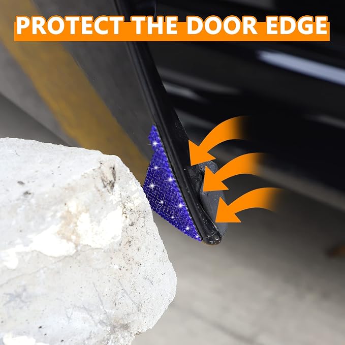 Rhinestone Anti-ScratchCar Edge Protector - 4pcs Bling Corner Bumper Sticker (Blue)