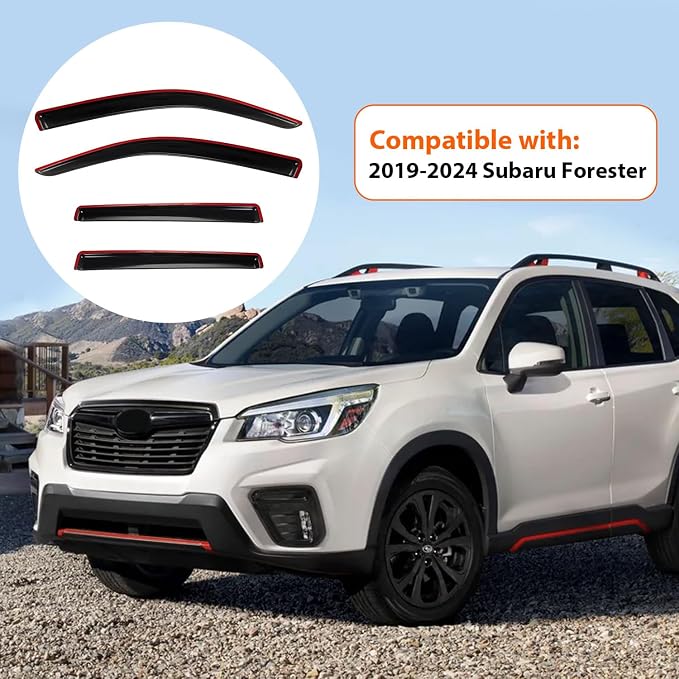 Set of 4 Window Visors Compatible with 2019-2024 Forester, Front+Rear Smoke Tint Sun Rain Guard Vent Outside Mount Tape On Style Acrylic 4 Pcs