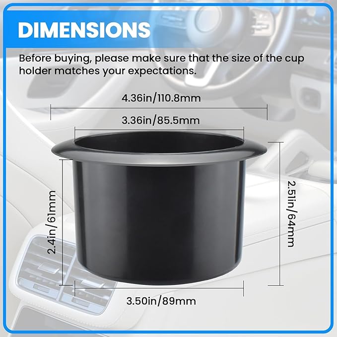 Black Sofa Cup Holder, Universal Plastic Recessed Cup Holder for RV Boats, Cars, Sofas and Golf Carts (2-Piece)