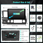 8-Core 4+64GB Upgrade Car Radio for Honda Civic 2006 2007 2008 2009 2010 2011 Stereo with Carplay Android Auto, 10.1" Touch Screen for Civic with GPS/WiFi/BT/FM/SWC + MIC + Backup Camera