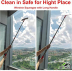 Squeegee for Window Cleaning, 12" Squeegee and 11" Microfiber Scrubber Combi with Stainless Steel Pole, Extendable Window Cleaner for Car, Sliding Door, Shower Glass Door-Swivel Style-2 Pads