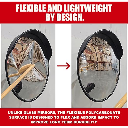 Large 24 Inch Convex Mirror for Blind Spots - Shatterproof Polycarbonate, 180° Wide View for Driveways, Intersections, Warehouses, Roads, and Large Areas - Indoor & Outdoor Security Mirror